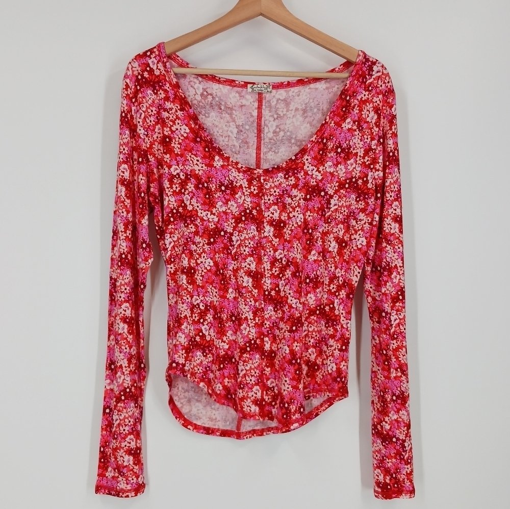 Free People Coffee Club Floral Print Long Sleeve Top
